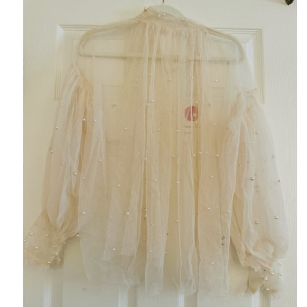 Women Mesh Tops Sexy Sheer See Through Transparent Blouse Long Sleeve loose fit